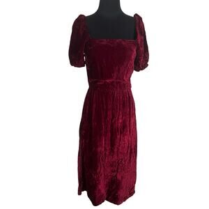 Vintage 80s Maroon Velvet Dress Puff Sleeve Goth Prom Project Piece XS S